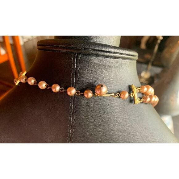 Vintage Shades of Champagne faux Pearls necklace, in Gold tone, Unmarked - Picture 4 of 4